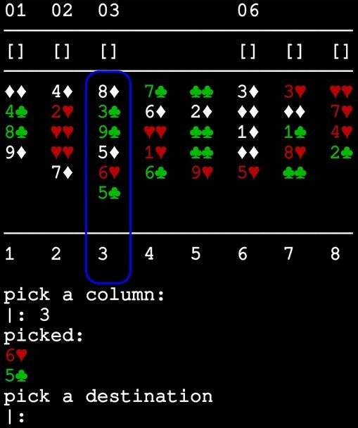 Selecting a stack in column three
